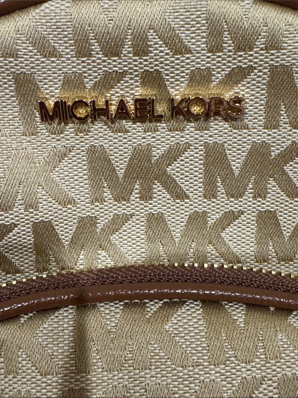Michael Kors Beige and Brown MK Logo Mini Backpack
